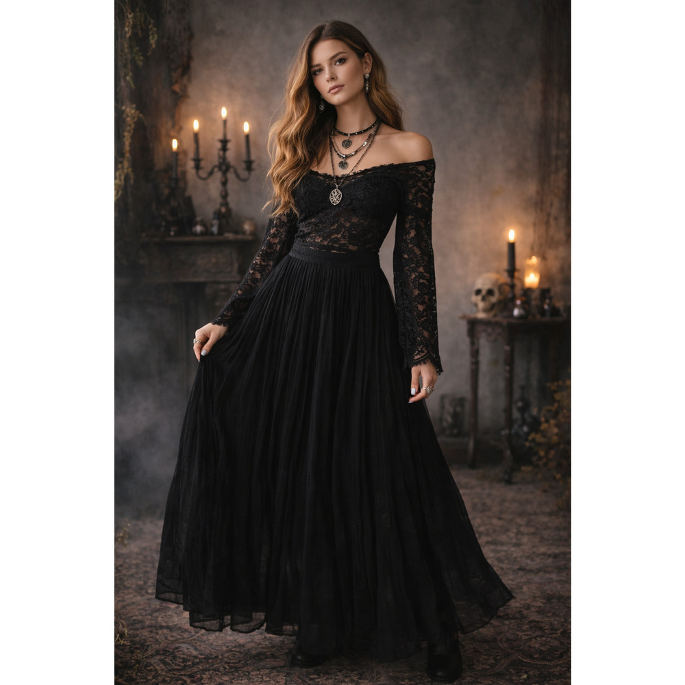 Mes Demoiselles Womens Maxi Skirt 38 Black Whimsigoth Grunge Witchy Artsy Luxury